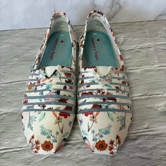 Skechers BOBS Women's Plush-Daisy Darling Sheer Panel Floral Slip Ballet Flat - Picture 2 of 15